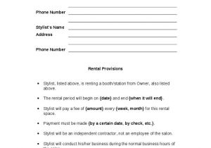 Hairdressing Rent A Chair Contract Template Printable Sample Simple Room Rental Agreement form Real