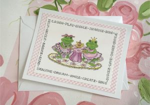 Handmade Card for New Job Frog Tea Party Greeting Card Frog Tea Cards Handmade