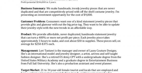 Handmade Jewelry Business Plan Template Business Plan Lacey Couture Designs