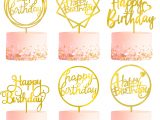 Happy Birthday Amazon Gift Card 6 Pack Gold Birthday Cake topper Set Double Sided Glitter Acrylic Happy Birthday Cake toppers Cupcake toppers Birthday Decorations for Children or