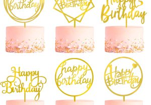 Happy Birthday Amazon Gift Card 6 Pack Gold Birthday Cake topper Set Double Sided Glitter Acrylic Happy Birthday Cake toppers Cupcake toppers Birthday Decorations for Children or