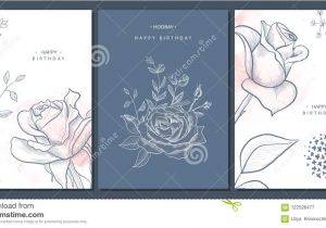 Happy Birthday Card and Wishes Happy Birthday Greeting Cards with Hand Drawn Flowers Vector