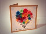 Happy Birthday Card Art and Craft Handmade Birthday Card button Balloon with Hand Stamped
