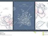 Happy Birthday Card Design Drawing Happy Birthday Greeting Cards with Hand Drawn Flowers Vector
