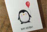 Happy Birthday Card Design Drawing Penguin Birthday Card Penguin Card Made On Recycled Paper