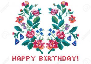 Happy Birthday Card Flower Design Happy Birthday Card Embroidered Bouquet Of Flowers Repeat