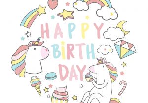Happy Birthday Card Svg Free Happy Birthday Unicorn with Magic Elements Card Vector