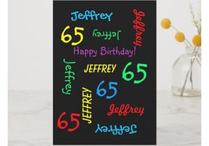 Happy Birthday Card with Name and Photo Personalized Greeting Card Black 65th Birthday Card