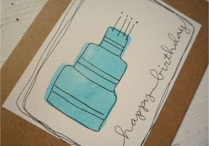 Happy Birthday Drawings for Card Happy Birthday Card with original Watercolor Ink
