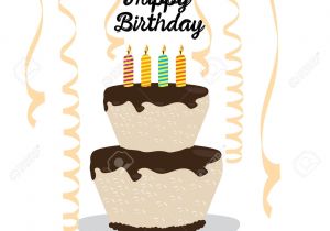 Happy Birthday Write Name On Card Happy Birthday Card with A Cake and Decoration Vector Illustration