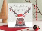 Happy New Year Card Handmade Merry Christmas and A Happy New Year Reindeer Handmade