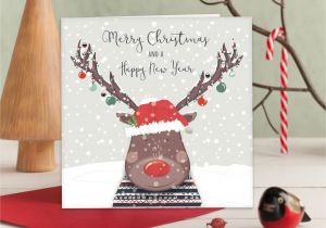 Happy New Year Card Handmade Merry Christmas and A Happy New Year Reindeer Handmade
