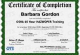 Hazmat Training Certificate Template 40 Hour Hazwoper Training Certificate