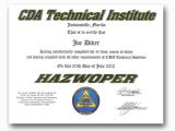 Hazmat Training Certificate Template Available Certifications Admissions Cda Technical