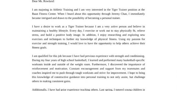 Health and Fitness Cover Letter Health and Fitness Program Coordinator Trainer Cover