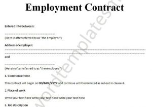 Hiring Contract Template Free Printable Employment Contract Sample form Generic