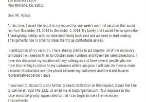 Holiday Request Email Template Leave Request Email to Manager for Vacation