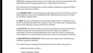 Home Health Care Contract Template Home Health Care Contract Agreement Template with Sample