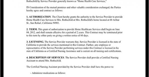 Home Health Care Contract Template Home Health Care Contract Agreement Template with Sample