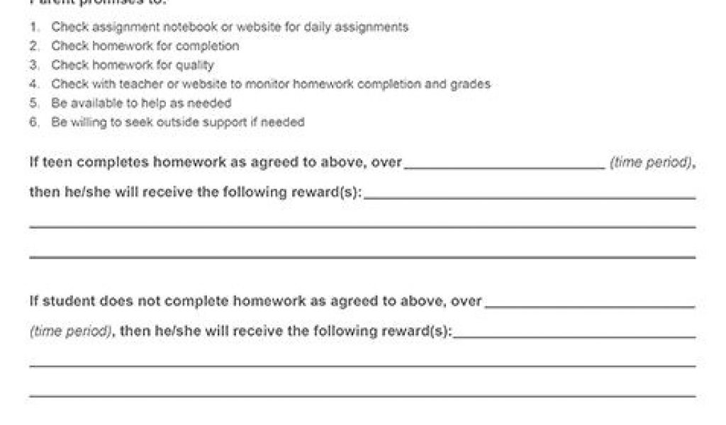 homework contract for middle school students