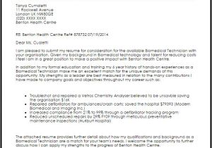 Hospital Biomedical Engineer Resume Biomedical Technician Cover Letter Sample Cover Letter
