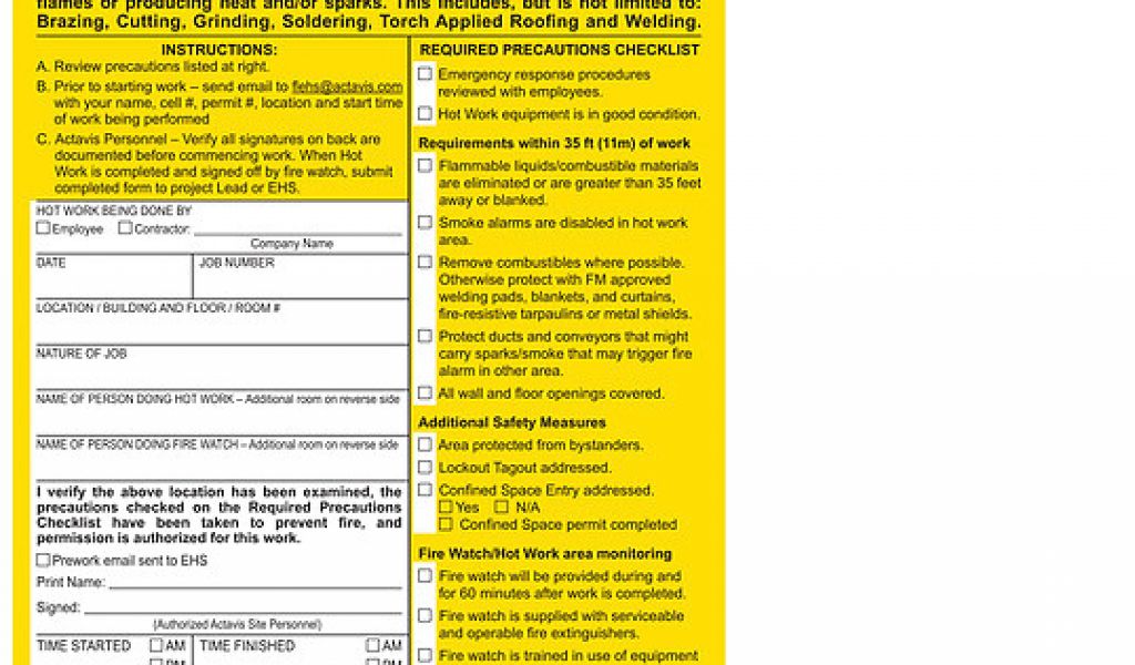 Hot Works Permit Template Custom Printed Hot Work Permit Hang Tags St