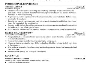 Hotel Management Resume format Word Restaurant Manager Job Description Bravebtr