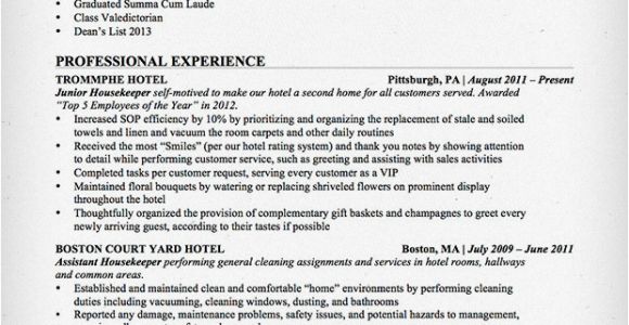 Housekeeping Resume Sample Entry Level Hotel Housekeeper Resume Sample Resume Genius