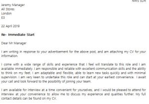 How to Start A Covering Letter for A Job Cover Letter Example for An Immediate Start Job Lettercv Com