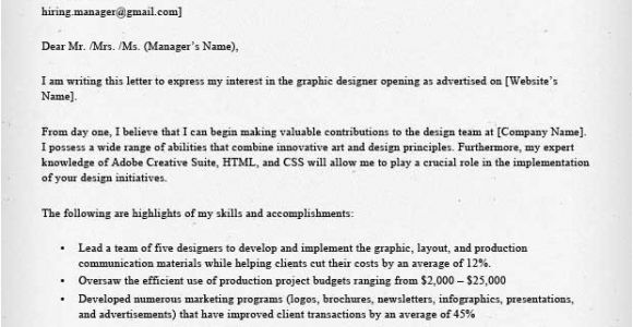 How to Write A Cover Letter for A Design Job Graphic Designer Cover Letter Samples Resume Genius