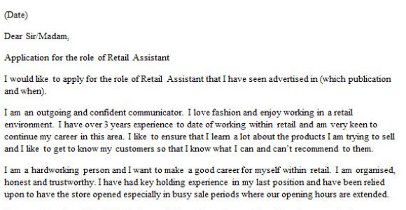 How to Write A Cover Letter for Retail assistant Retail assistant Cover Letter Example Icover org Uk