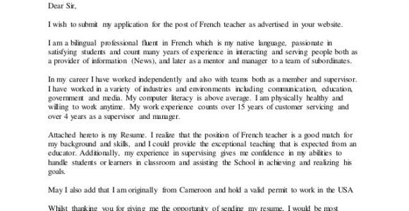 How to Write A Cover Letter In French Cover Letter French Teacher