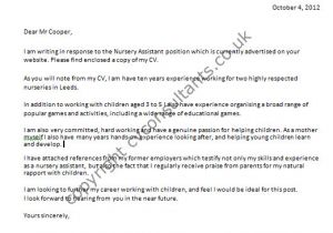 How to Write A Good Cover Letter Uk Nursery assistant Cover Letter Example