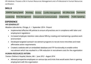 Hr Generalist Fresher Resume format Human Resources Hr Resume Sample Writing Tips Rg