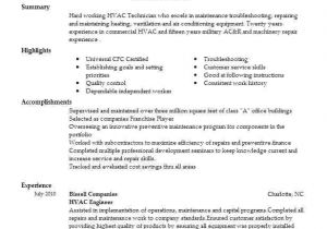 Hvac Maintenance Engineer Resume Hvac Engineer Objectives Resume Objective Livecareer