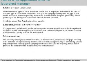 Ict Officer Cover Letter Ict Project Manager Application Letter