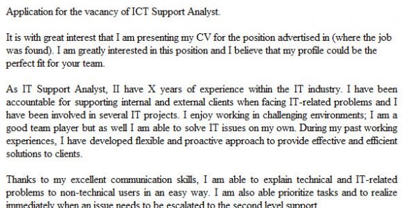 Ict Officer Cover Letter Ict Support Analyst Cover Letter Example Icover org Uk