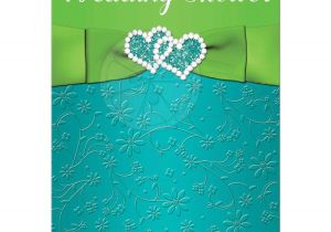 Images for Wedding Card Invitation Wedding or Couple S Shower Invitation Turquoise Lime Green Floral Printed Ribbon Faux Glitter Jewel Hearts