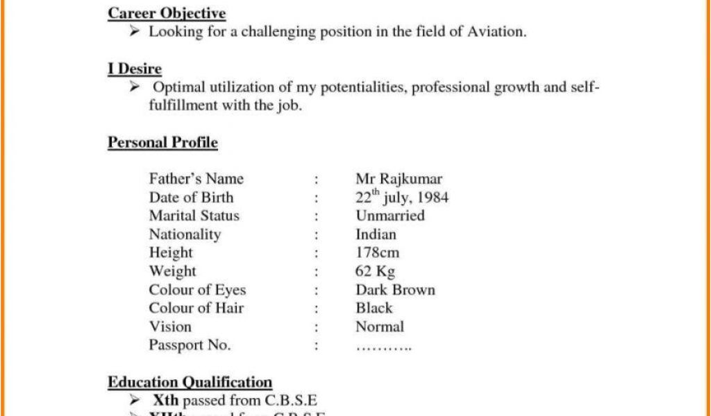 indian normal resume format word