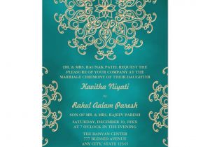 Indian Wedding Card Invitation Template Teal and Gold Indian Style Wedding Invitation Zazzle Com