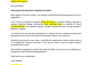 Industrial Placement Cover Letter Example Of Application for Industrial Training Placement