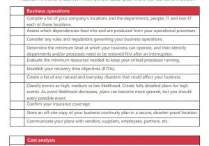 Information Technology Business Continuity Plan Template Earthquake Kit Checklist Bc Ready or Not Dot Gov