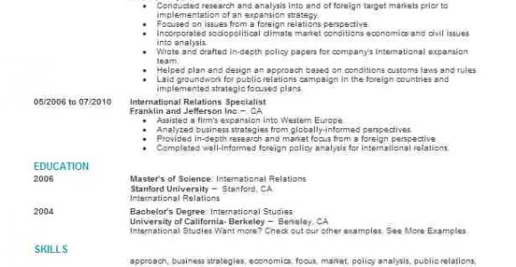 International Relations Student Resume International Relations Specialist Resume Sample Livecareer