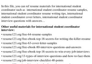 International Student Coordinator Cover Letter top 8 International Student Coordinator Resume Samples
