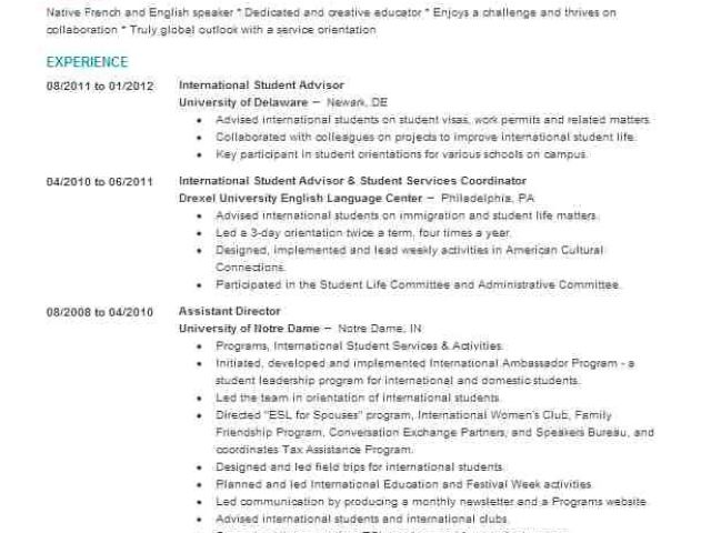 resume samples for international students in usa