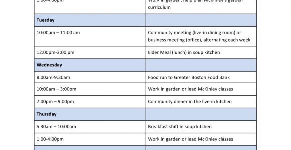 Internship Schedule Template Internships Haley House