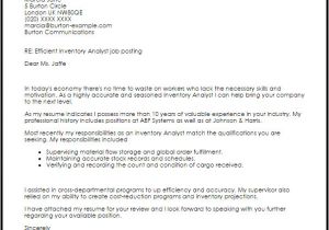 Inventory Analyst Cover Letter Inventory Analyst Cover Letter Sample Cover Letter