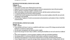Investor Relations Resume Sample Investor Relations Manager Resume Samples Velvet Jobs