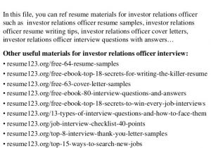 Investor Relations Resume Sample top 8 Investor Relations Officer Resume Samples