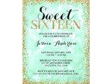 Invitation Card for 18th Birthday Background Mint Gold Faux Glitter Lights Sweet 16 Birthday Invitation